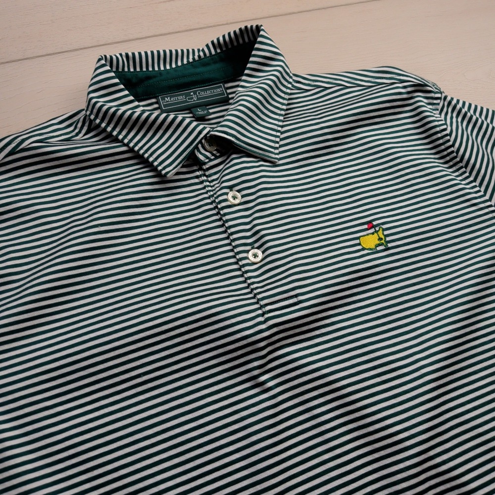 Masters Collection Mens Green White Striped Pima Cotton Golf Polo